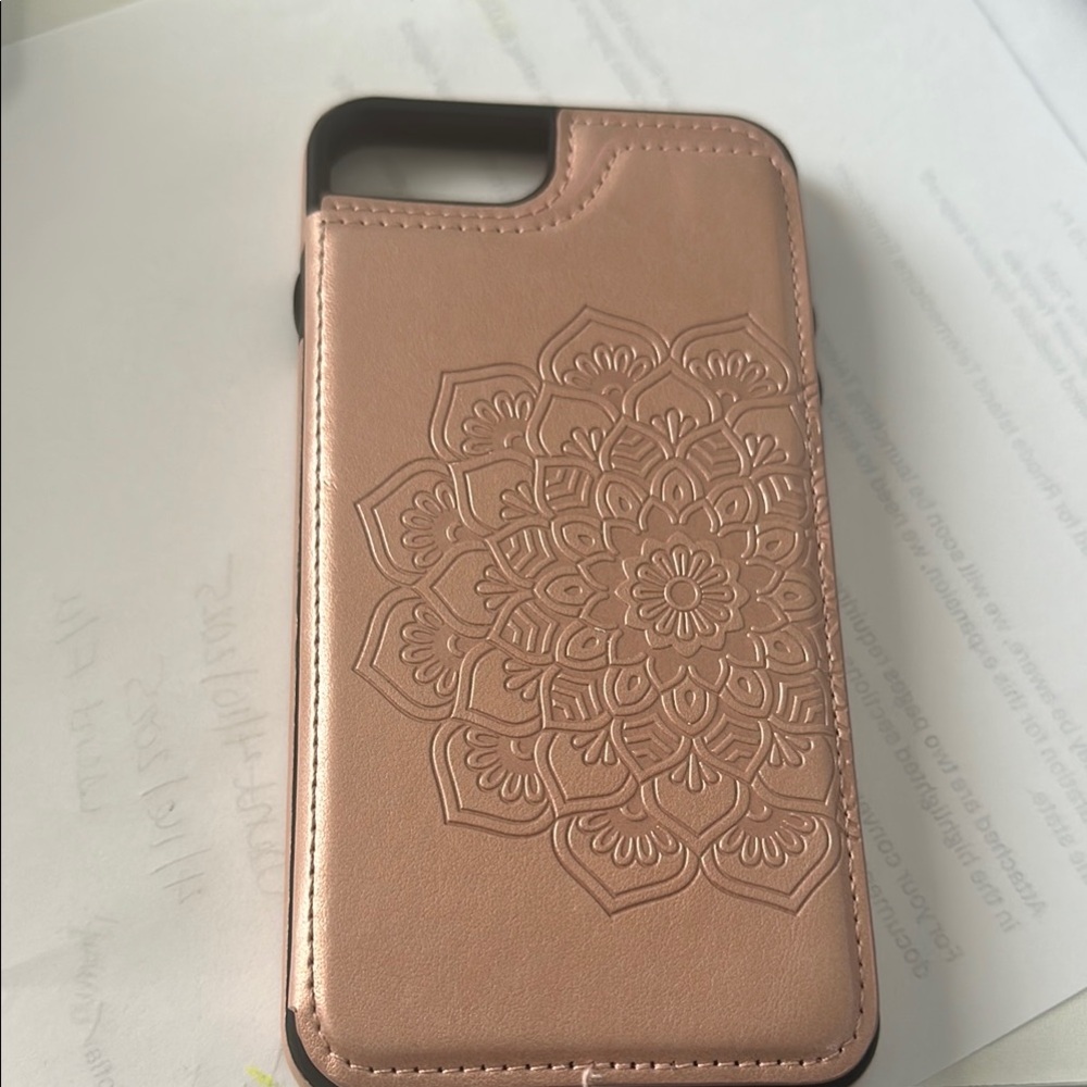Rose Gold Embossed IPHONE14 PROMAX Case WITH CARD HOLDER